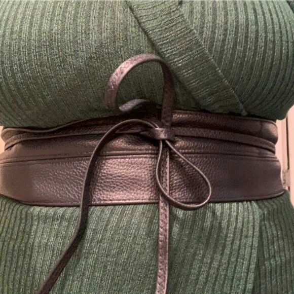 Plus size Brown Faux leather corset wide waist boho wrap obi dress class… - Picture 8 of 8